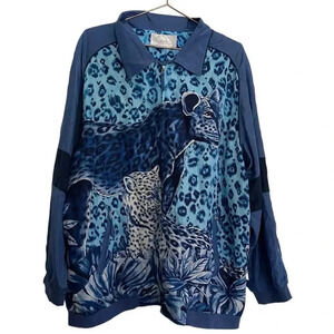 NWT Diane's Essentials Blue Tones Animal Printed Silk zip Jacket Size 2X
